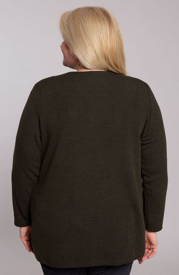 Długi sweter z kapturem beżowy melanż