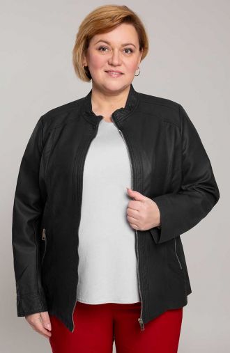 Melna eko-ādas jaka ar stāvapkakli