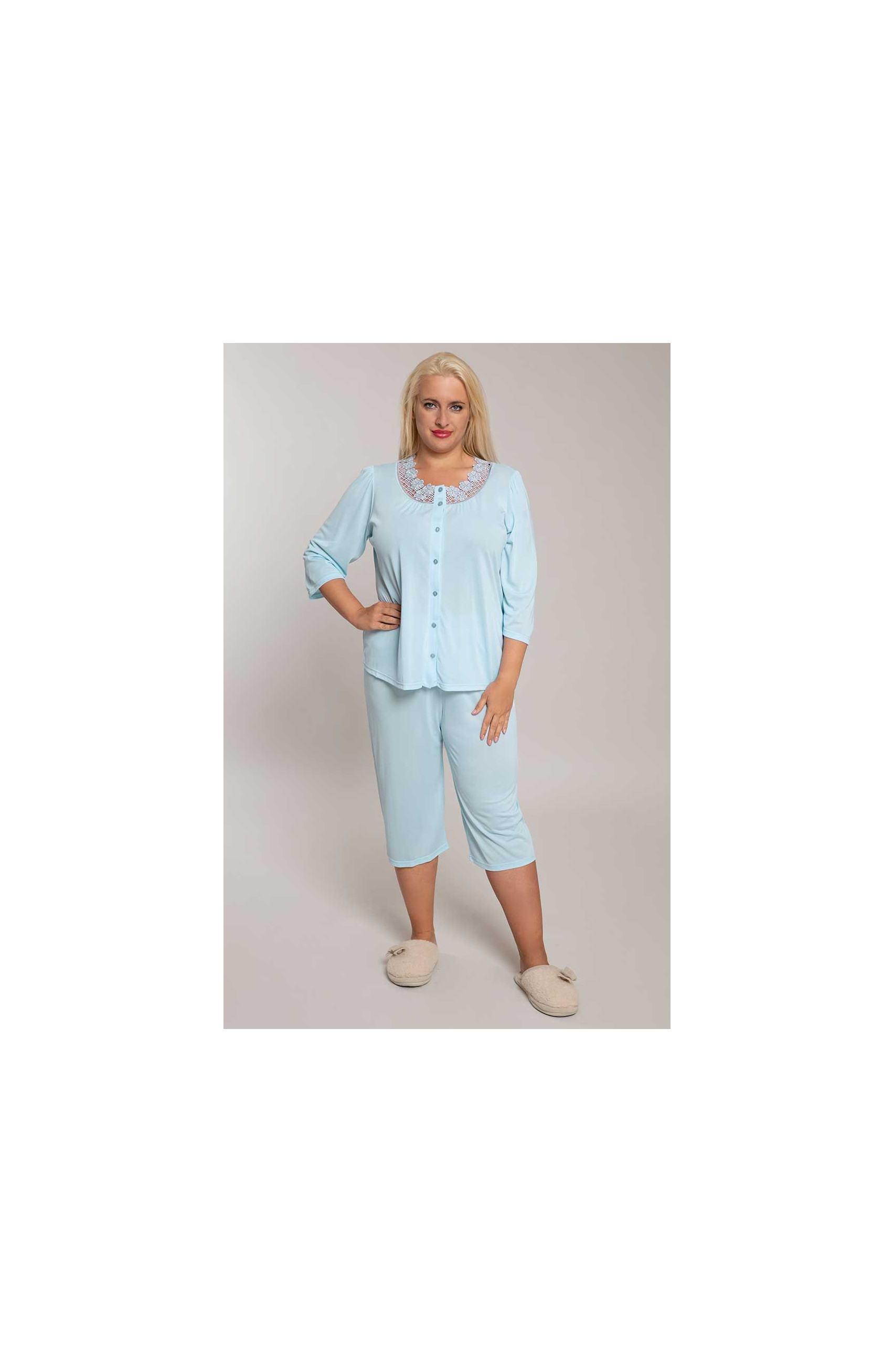 Zila pidžama ar Mewa mežģīņu apdari