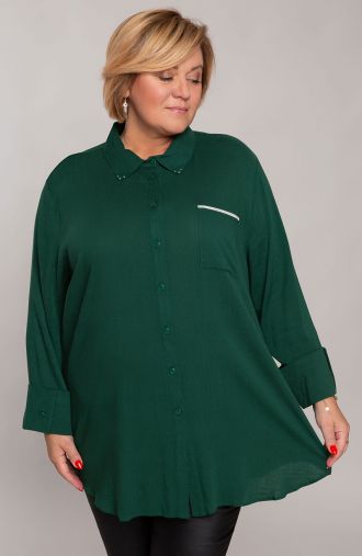 Tumši zaļa lina krekls ar kabatu