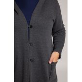 Grafīta krāsas garš silts džemperis ar pogām