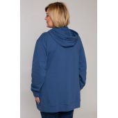 Zila jaka ar kapuci un kabatām