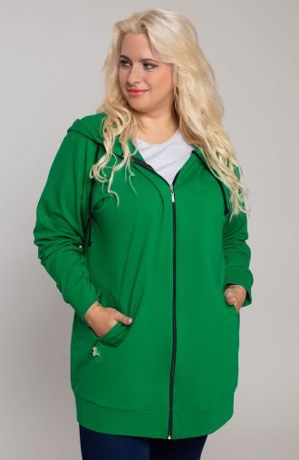 Zaļš džemperis ar kapuci un kabatām