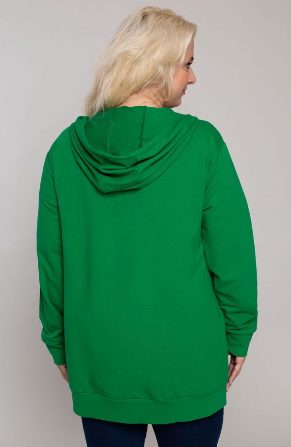 Zaļa jaka ar kapuci un kabatām