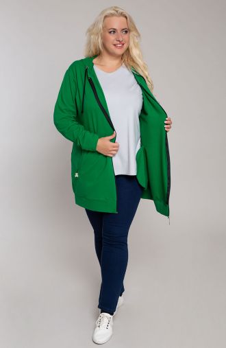 Zaļš džemperis ar kapuci un kabatām