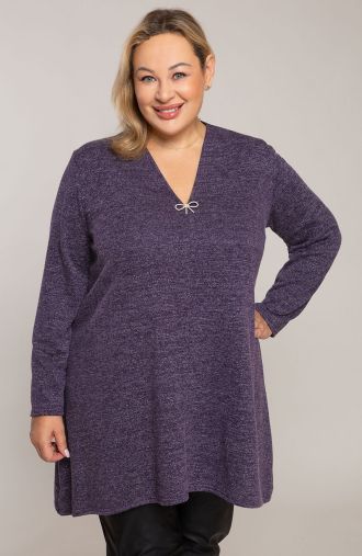 Violets garš džemperis ar sudraba diegiem