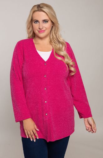 Rozā krāsas džemperis ar pogām uz augšu