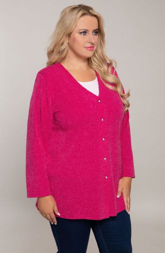 Rozā krāsas džemperis ar pogām uz augšu