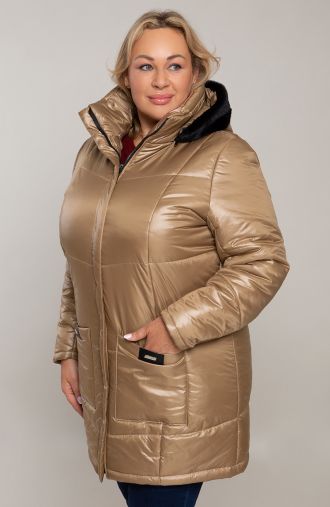 Rozā zelta siltā jaka ar kapuci