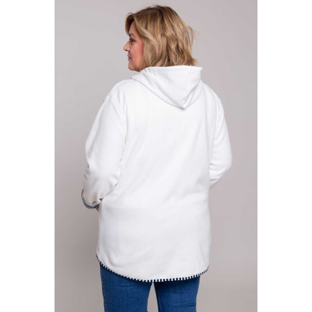 Sieviešu krēmkrāsas lielizmēra flīsa sporta krekls ar rāvējslēdzēju pavasarim - ar nenoņemamu kapuci | Modes lieli izmēri