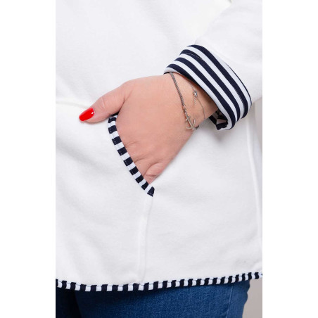 Sieviešu krēmkrāsas lielizmēra flīsa sporta krekls ar rāvējslēdzēju pavasarim - ar nenoņemamu kapuci | Modes lieli izmēri