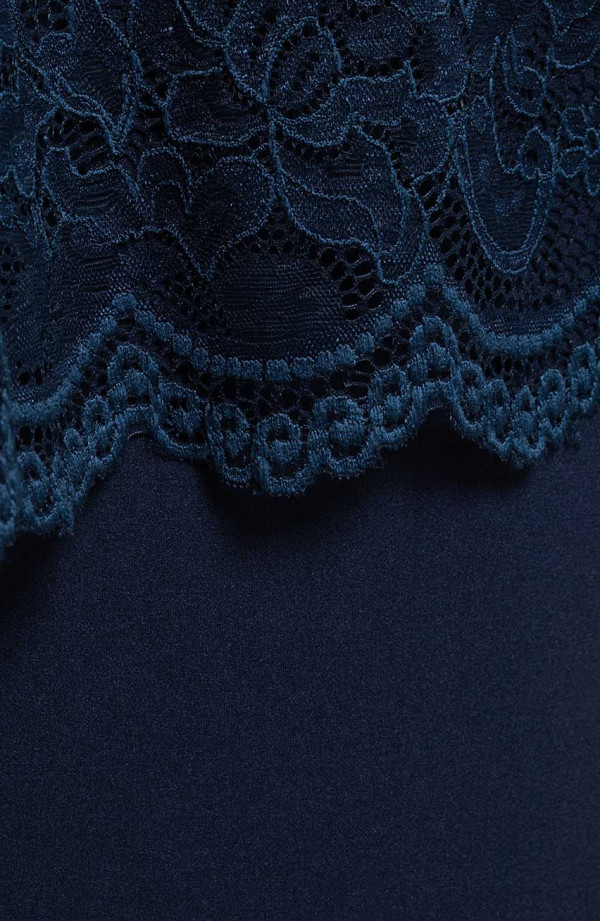 Tumši zila divdaļīga vakarkleita ar mežģīņu blūzi lielizmēra sievietēm kāzām | Modes lieli izmēri