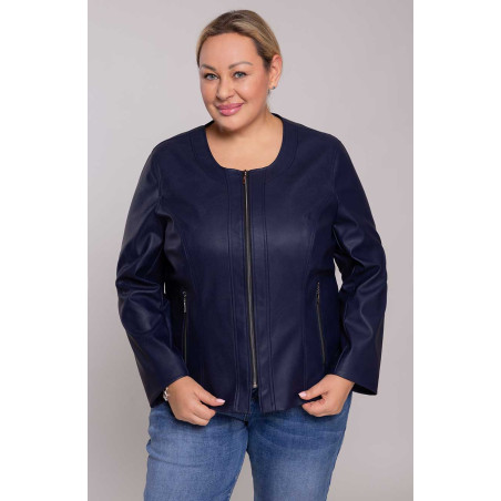 Klasiska tumši zila sieviešu plus izmēra jaka no ekoloģiskas ādas Modes lieli izmēri