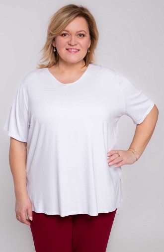 Balts vienkrāsains adīts plus izmēra T-krekls ar īsām piedurknēm | Modes lieli izmēri