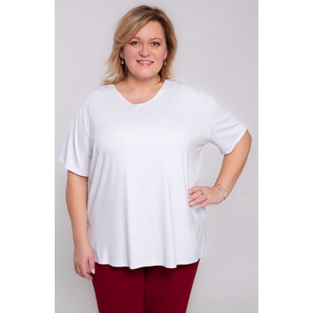 Balts vienkrāsains adīts plus izmēra T-krekls ar īsām piedurknēm | Modes lieli izmēri