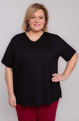 Melns vienkrāsains sieviešu liela izmēra T-krekls | Modes lieli izmēri