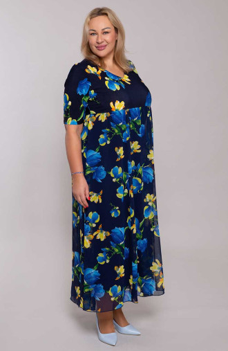 Gara kleita ar dzelteniem un ziliem ziediem