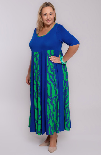 Gara rudzupuķu zila kleita ar zaļu rakstu