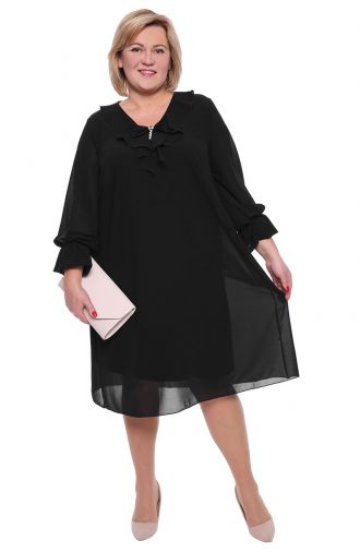 Czarna dwuwarstwowa sukienka z broszką