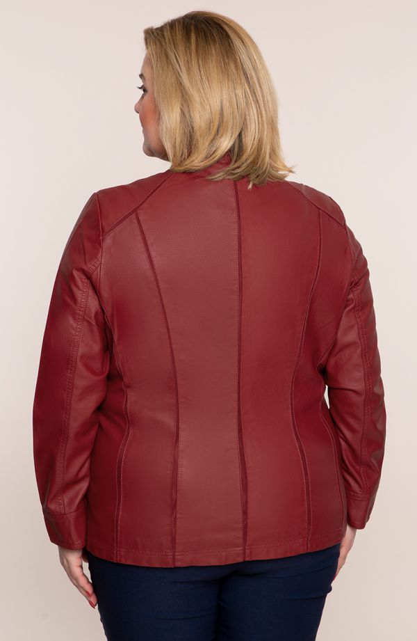 Bordo krāsas eko-ādas jaka ar tīklveida ielaidumiem