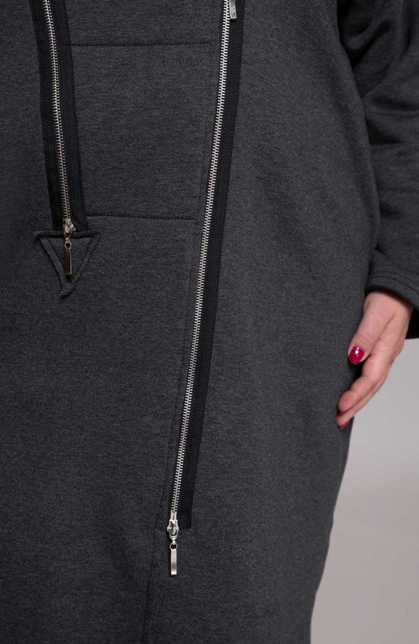 Grafīta gara silta jaka ar kapuci